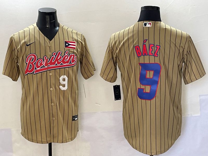 Men Puerto Rico #9 Baez Brown Stripe Joint Name 2025 Nike MLB Jersey style 2